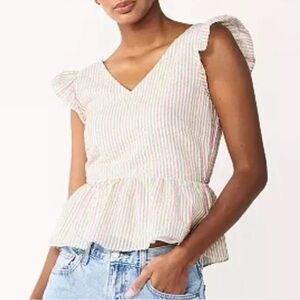 FLASH SALE! Draper James RSVP Striped Seersucker Peplum Top‎ Size Large